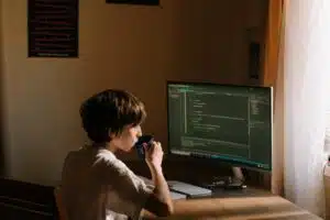 a boy doing coding