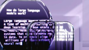 AI language model text in a futurustic looking screen
