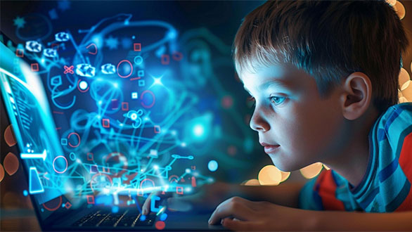 A Young Boy Immersed in the Digital World of Interactive Learning